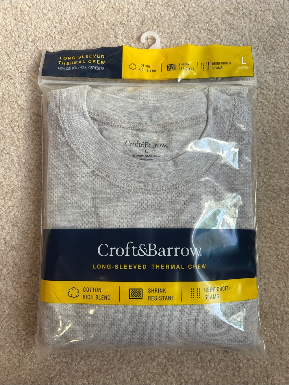 NWT Croft & Barrow Men's Long-Sleeve Thermal Crew in Gray